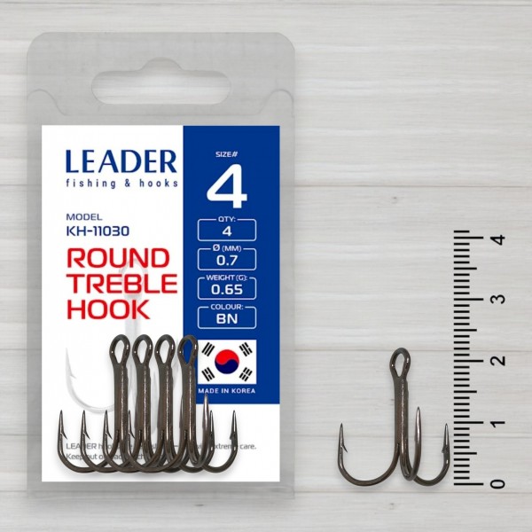 Гачки трійники Leader Round Treble, 4шт/уп, № 4